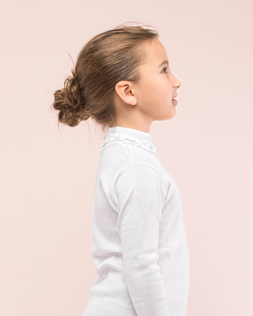 Ruffle Turtleneck Italian Brushed Cotton White