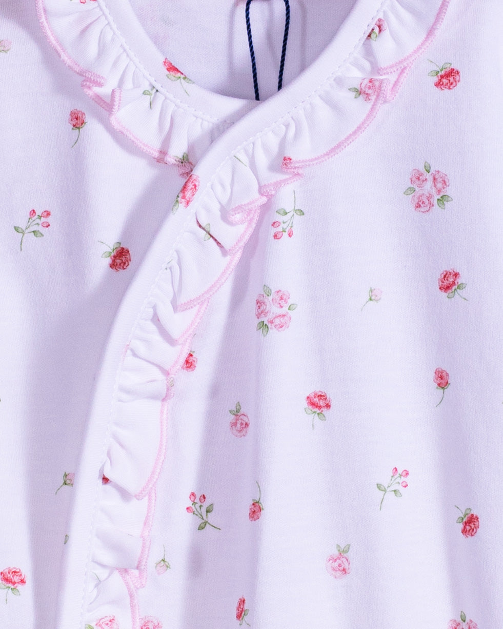 Pima White Rosebuds Ruffle Stretchie - Stretchie