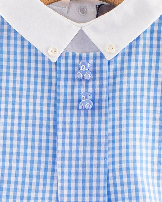 William Light Blue Gingham Romper - Romper