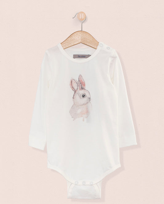 Bunny Print Long Sleeve Onesie White - Onesie