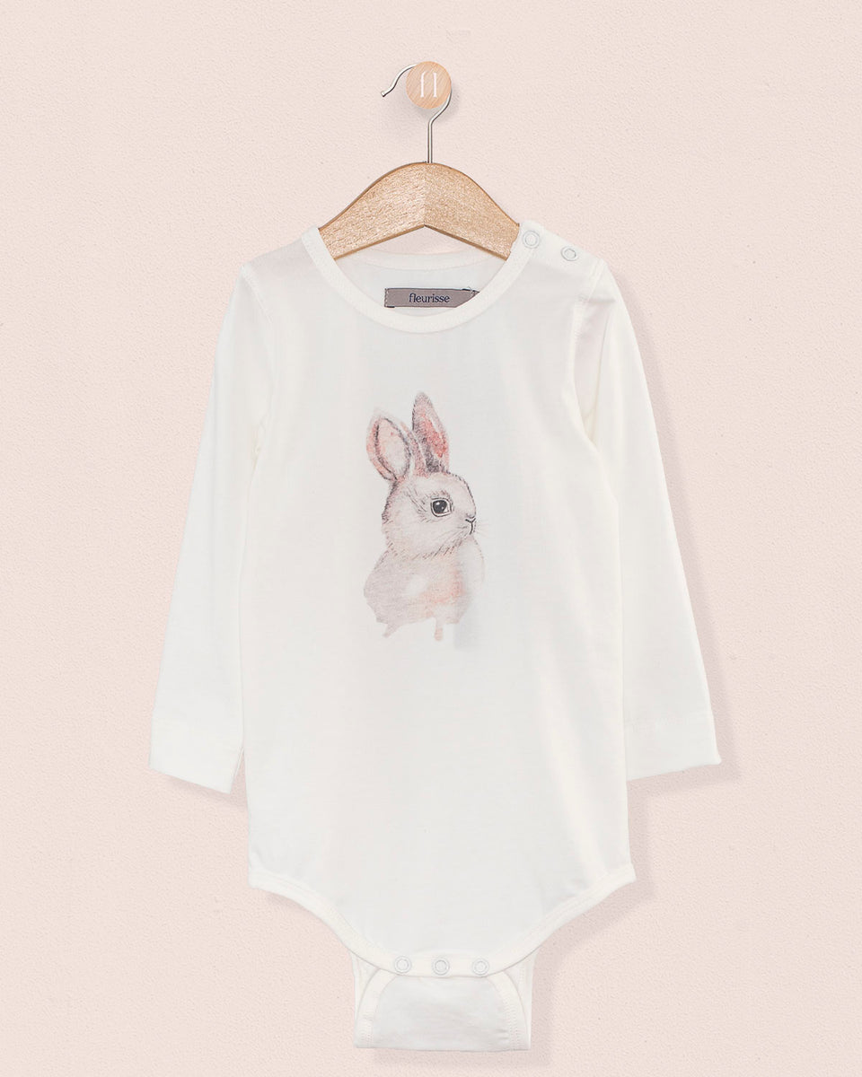 Bunny Print Long Sleeve Onesie White
