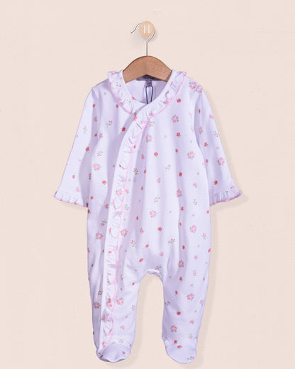 Pima White Rosebuds Ruffle Stretchie - Stretchie