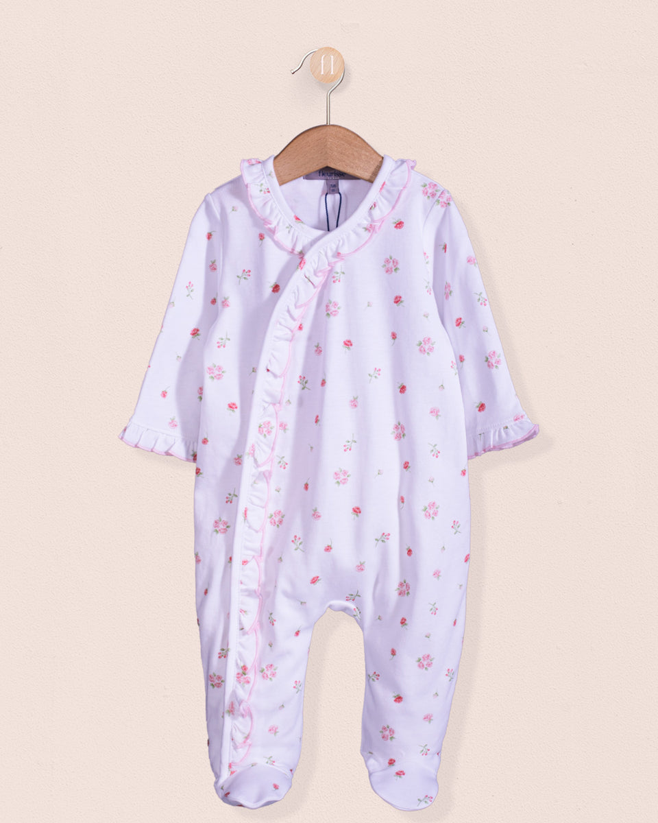 Pima White Rosebuds Ruffle Stretchie