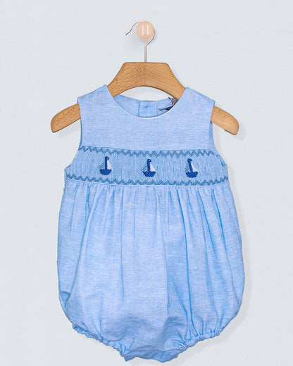 Cruise Italian Pastel Blue Linen Romper - Romper