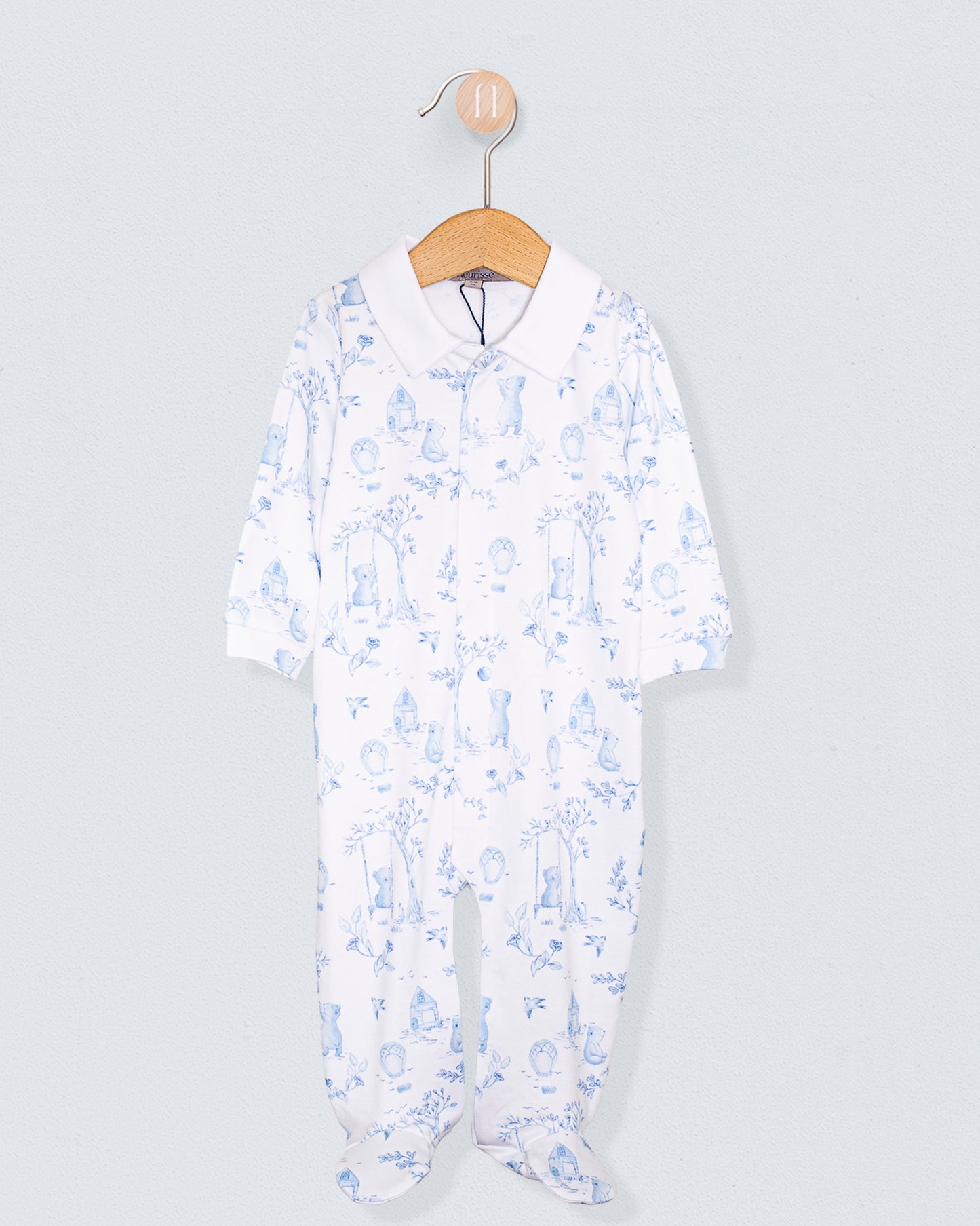 Pima Blue Toile de Jouy Collar Stretchie - Stretchie