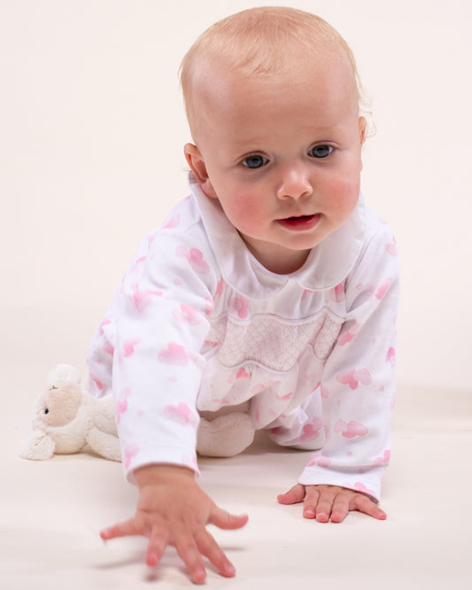 Pima Pink Hearts Smock Stretchie - Stretchie