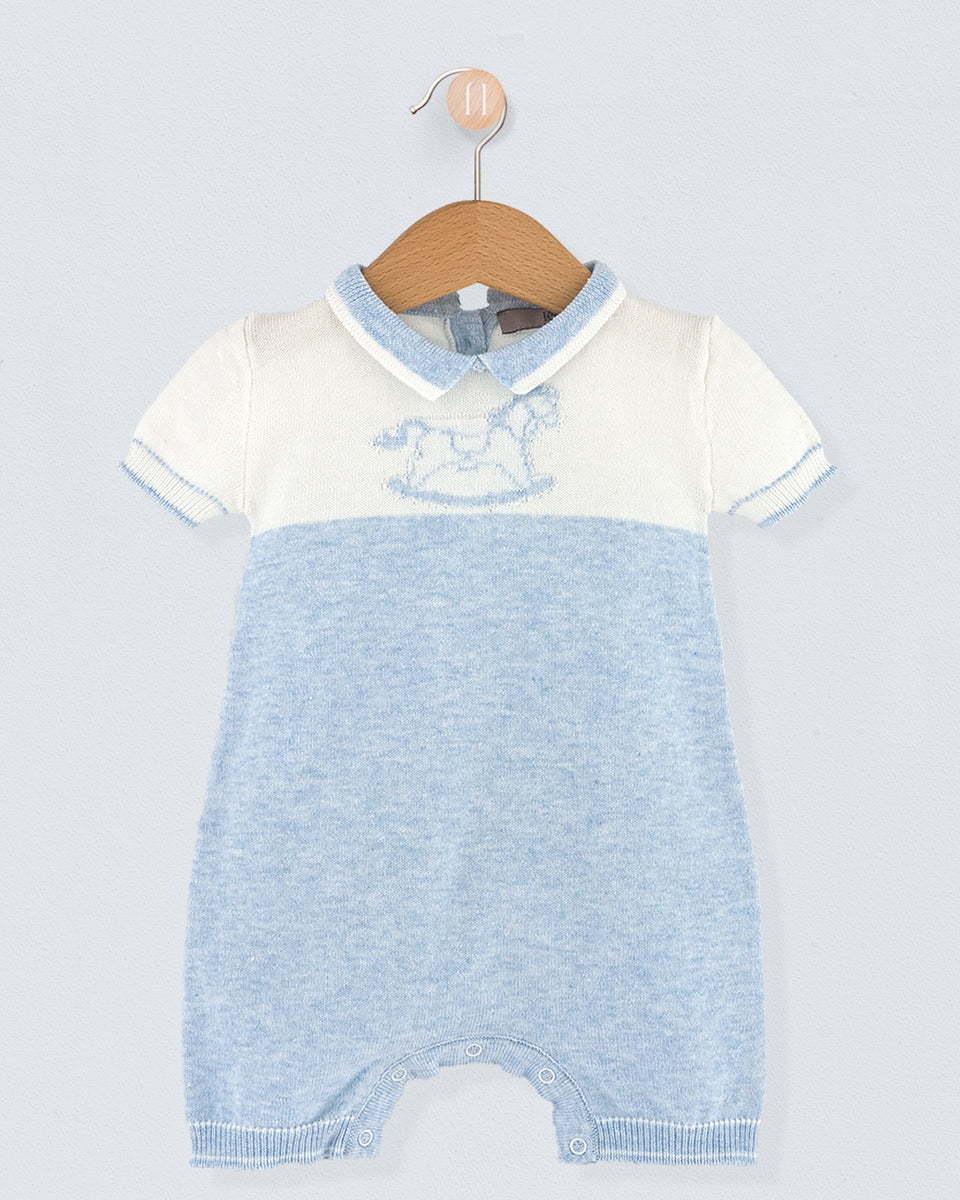 Oscar Powder Blue Cotton Knit Romper