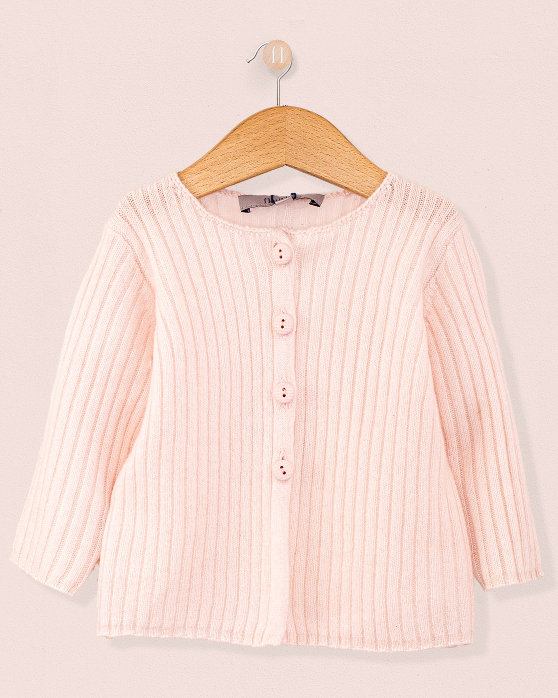 Cashmere Ribbed Baby Pink Cardigan - Cardigan