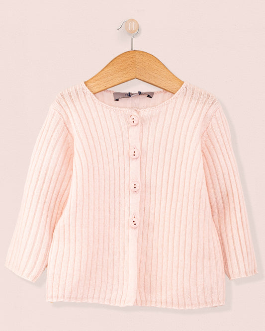 Cashmere Ribbed Baby Pink Cardigan - Cardigan