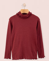 Ruffle Turtleneck in Italian Brushed Cotton Rust