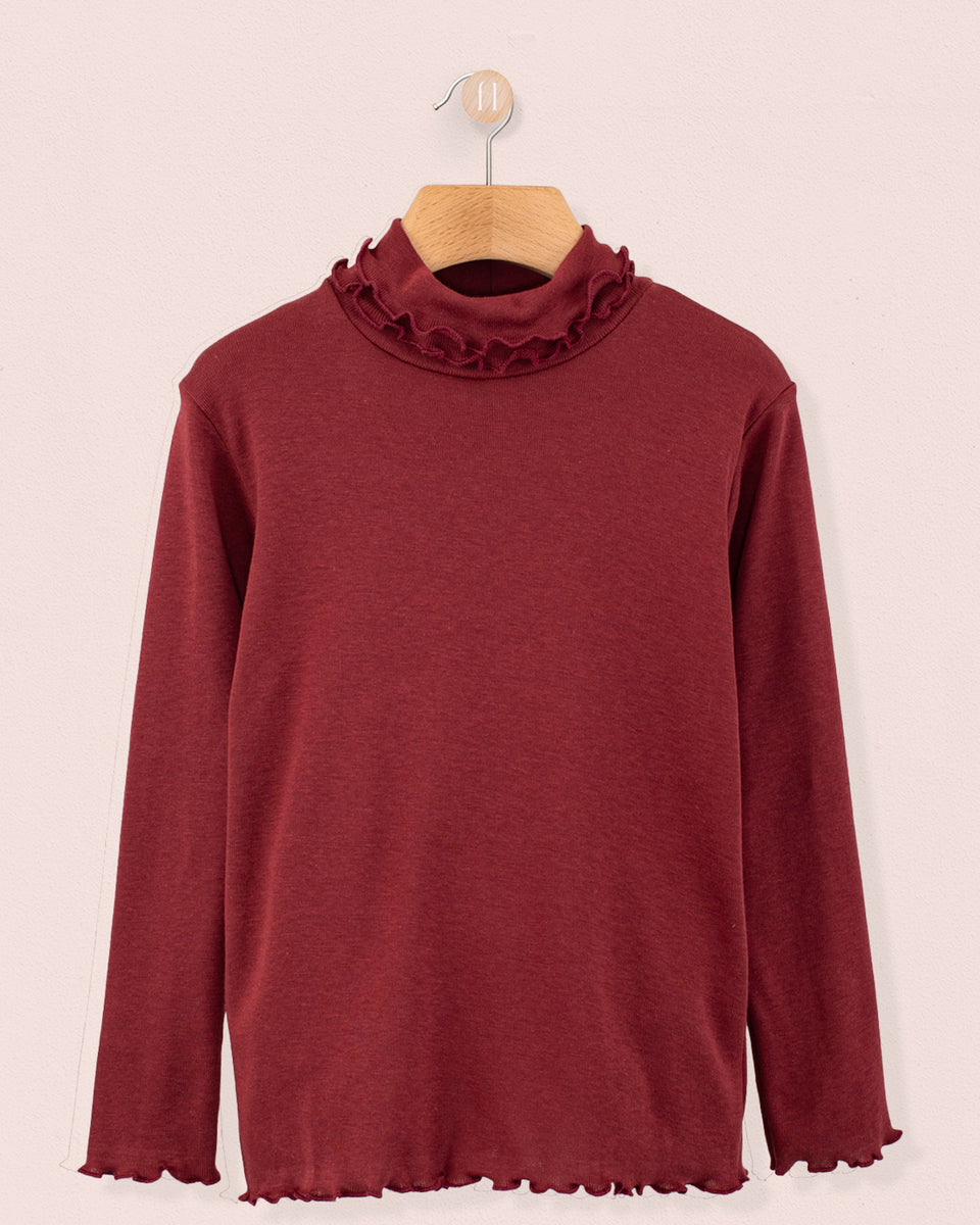 Ruffle Turtleneck in Italian Brushed Cotton Rust