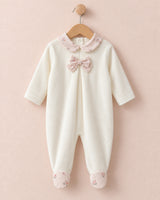 Velour Collar and Bow Cream Footie