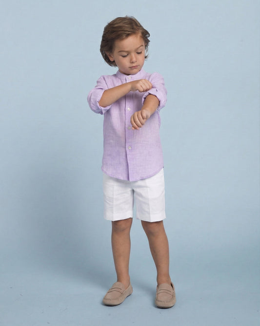 Mandarin Lavender Linen Shirt