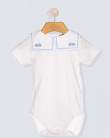 Full Collar Onesie with Embroidered Light Blue Train