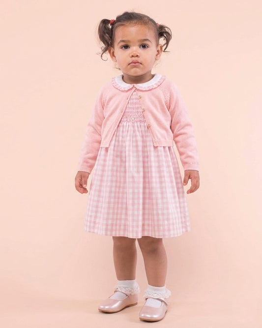 Sicily Pink Gingham Linen Smocked Dress
