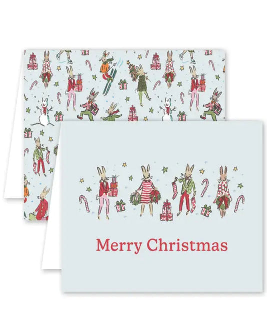 Two Christmas-themed greeting cards with festive illustrations on a white background