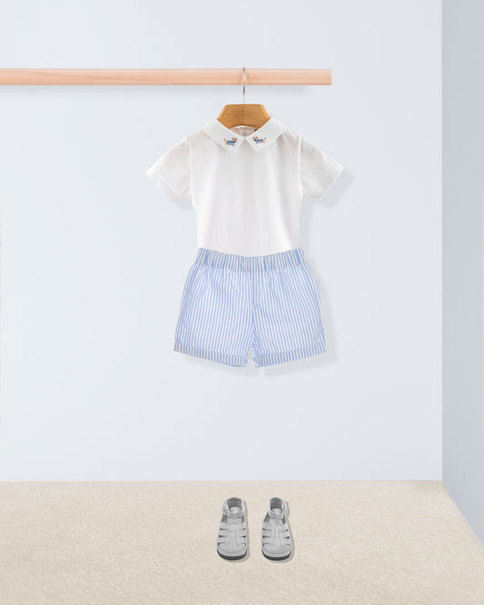 Cuff Short Light Blue Thin Stripe