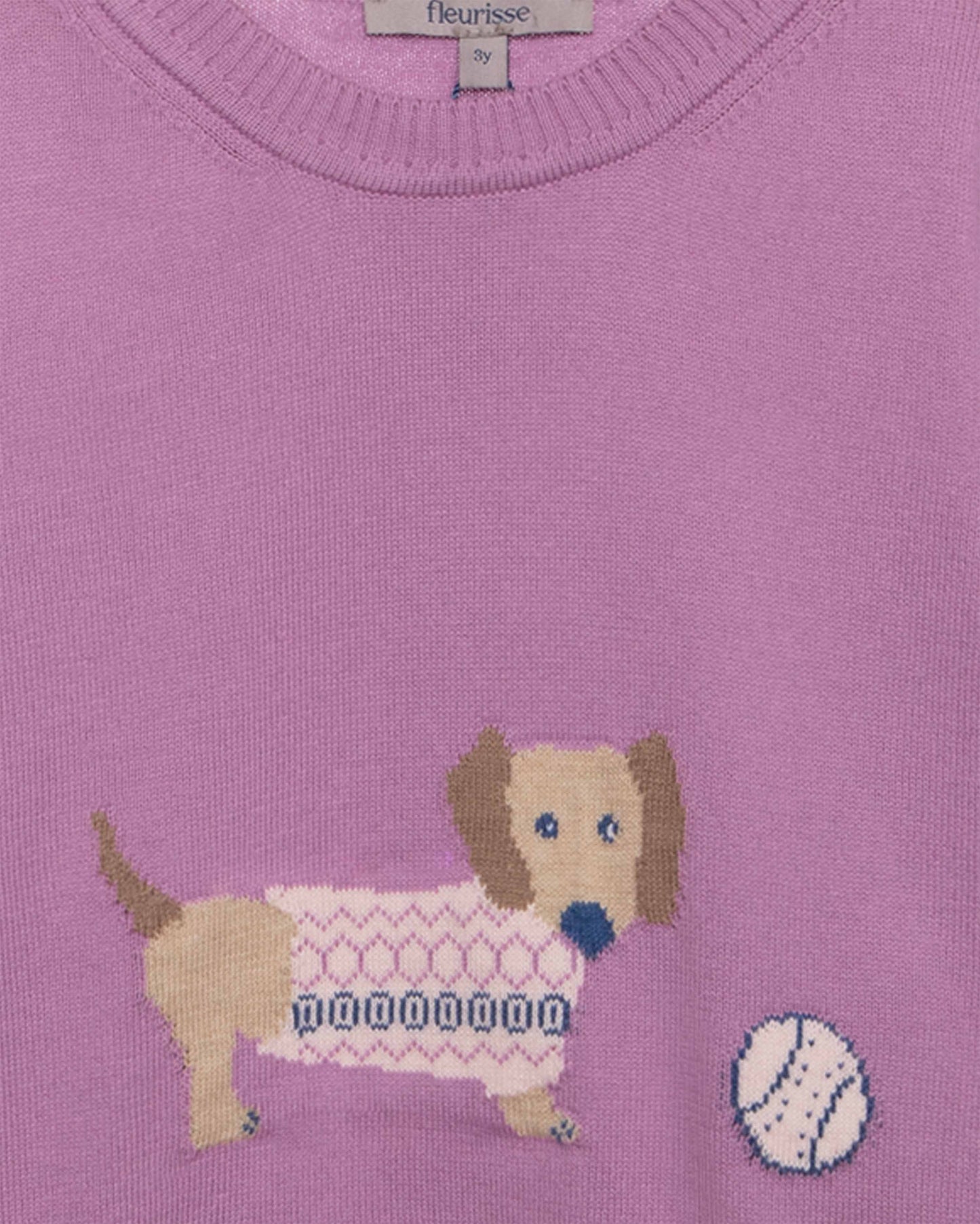 Purple sweater with a dog design and  baseball