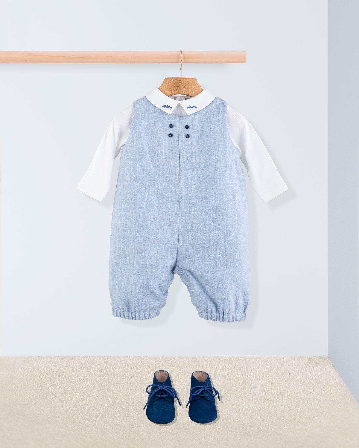 Harry Italian Blue Flannel Romper Outfit