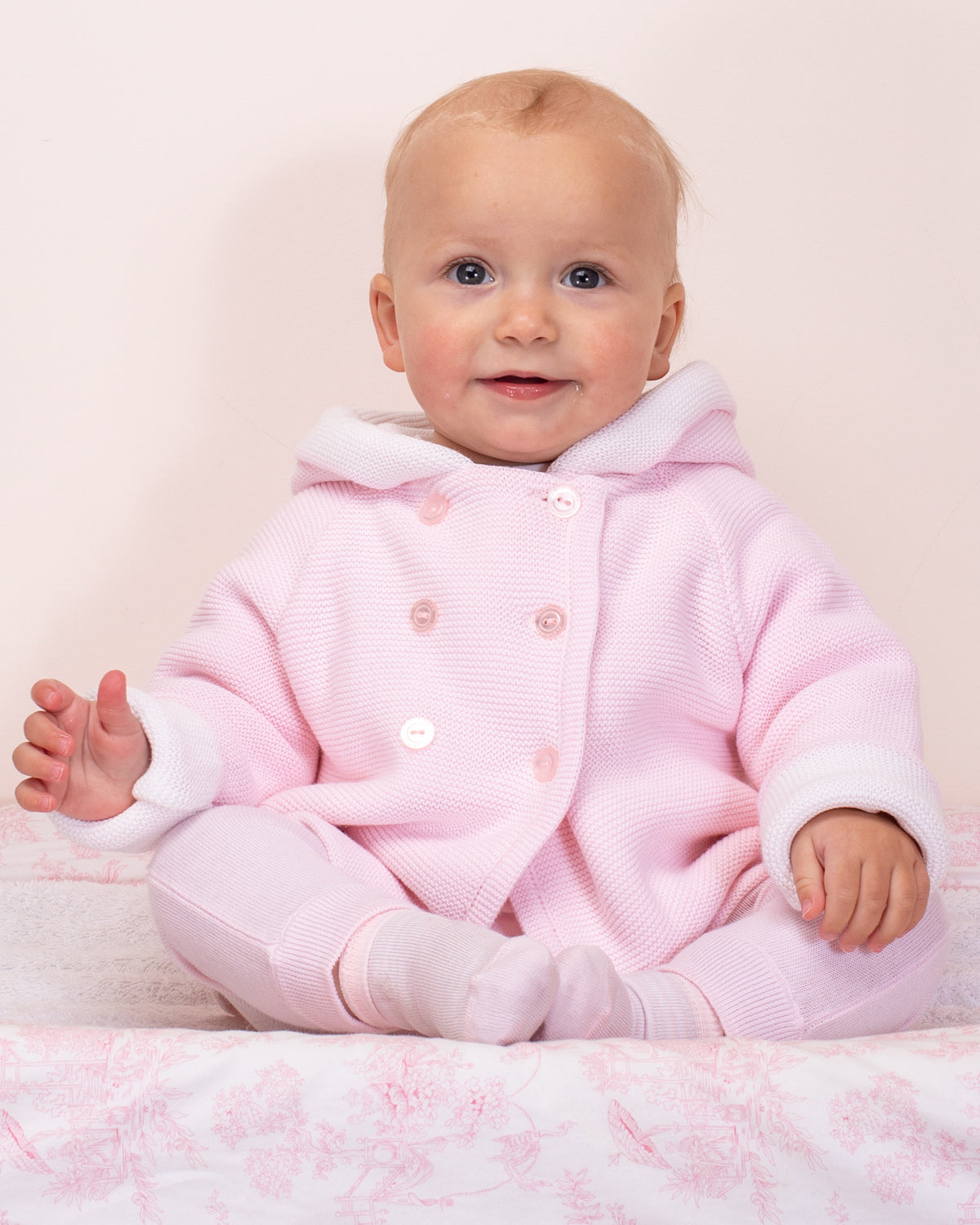 Jackpot Powder Pink and White Hooded Jacket - Layette