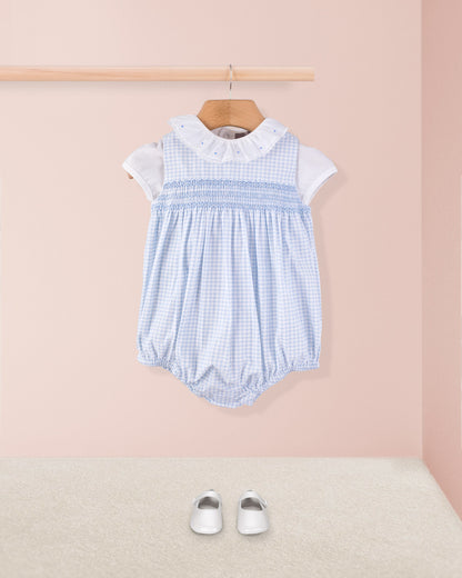 Kensington Pastel Blue Gingham Smocked Romper - Romper