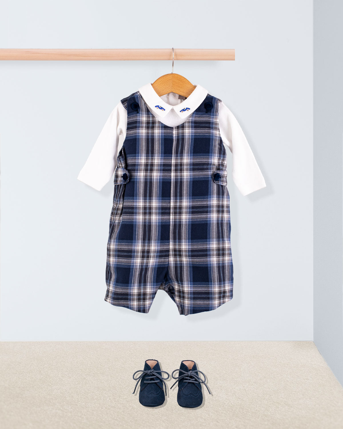 Kennedy Italian Navy Tartan Romper Outfit