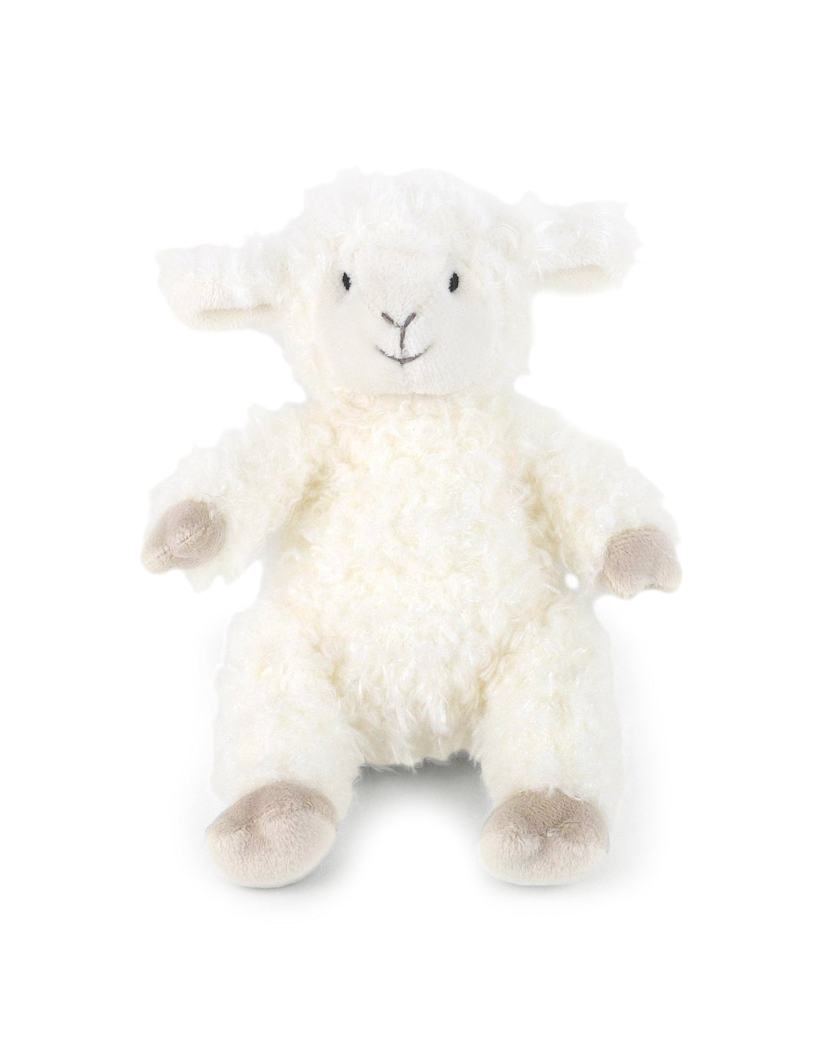 White plush lamb toy on a white background