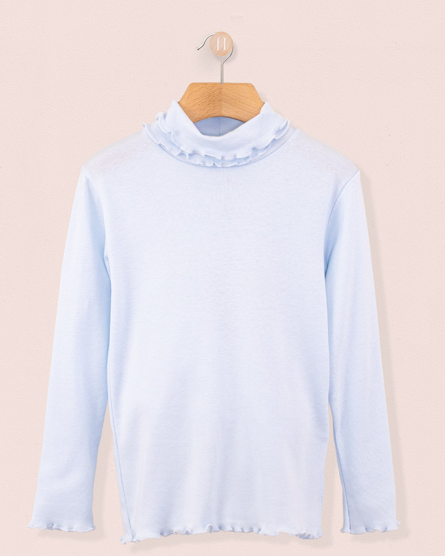 Ruffle Turtleneck Italian Brushed Cotton Powder Blue - Jersey