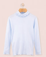 Ruffle Turtleneck Italian Brushed Cotton Powder Blue