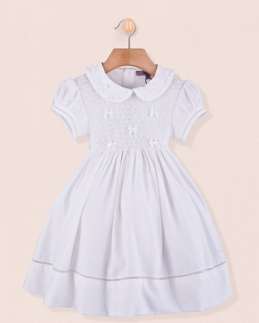 Middleton White Flannel Smock - Smocked Dress