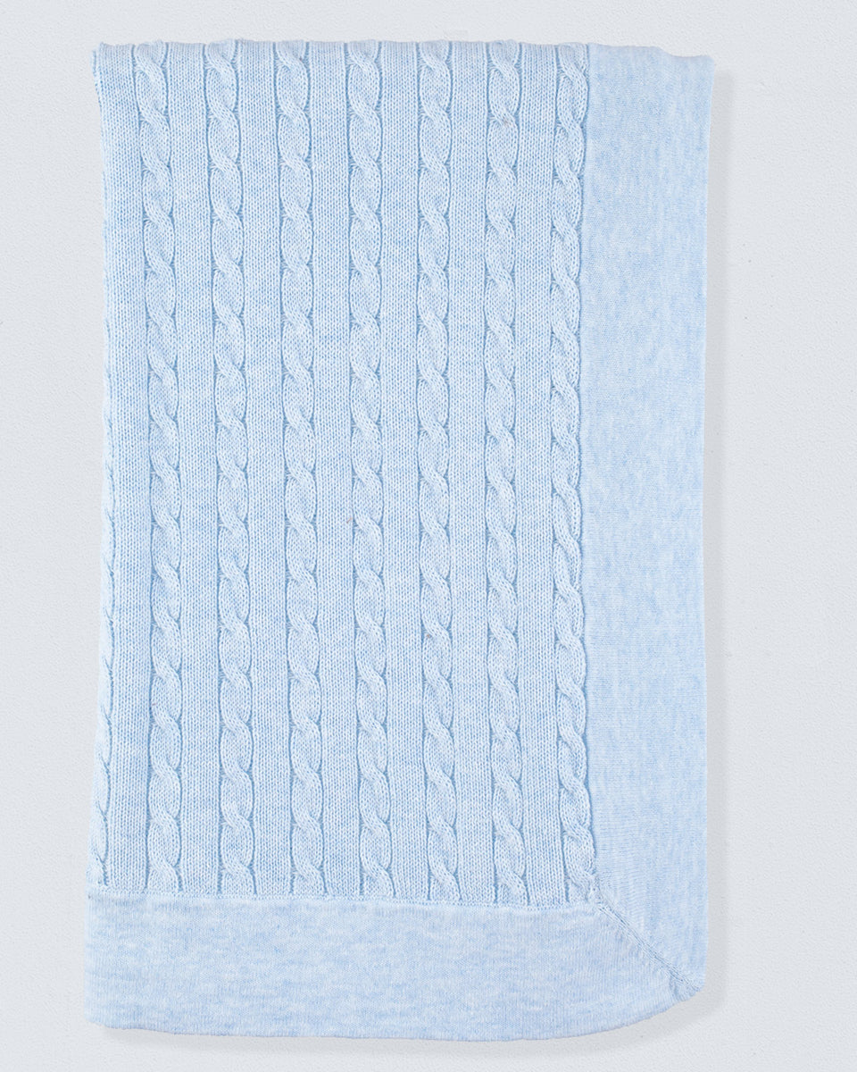 Oscar Powder Blue Cotton Cable Knit Blanket