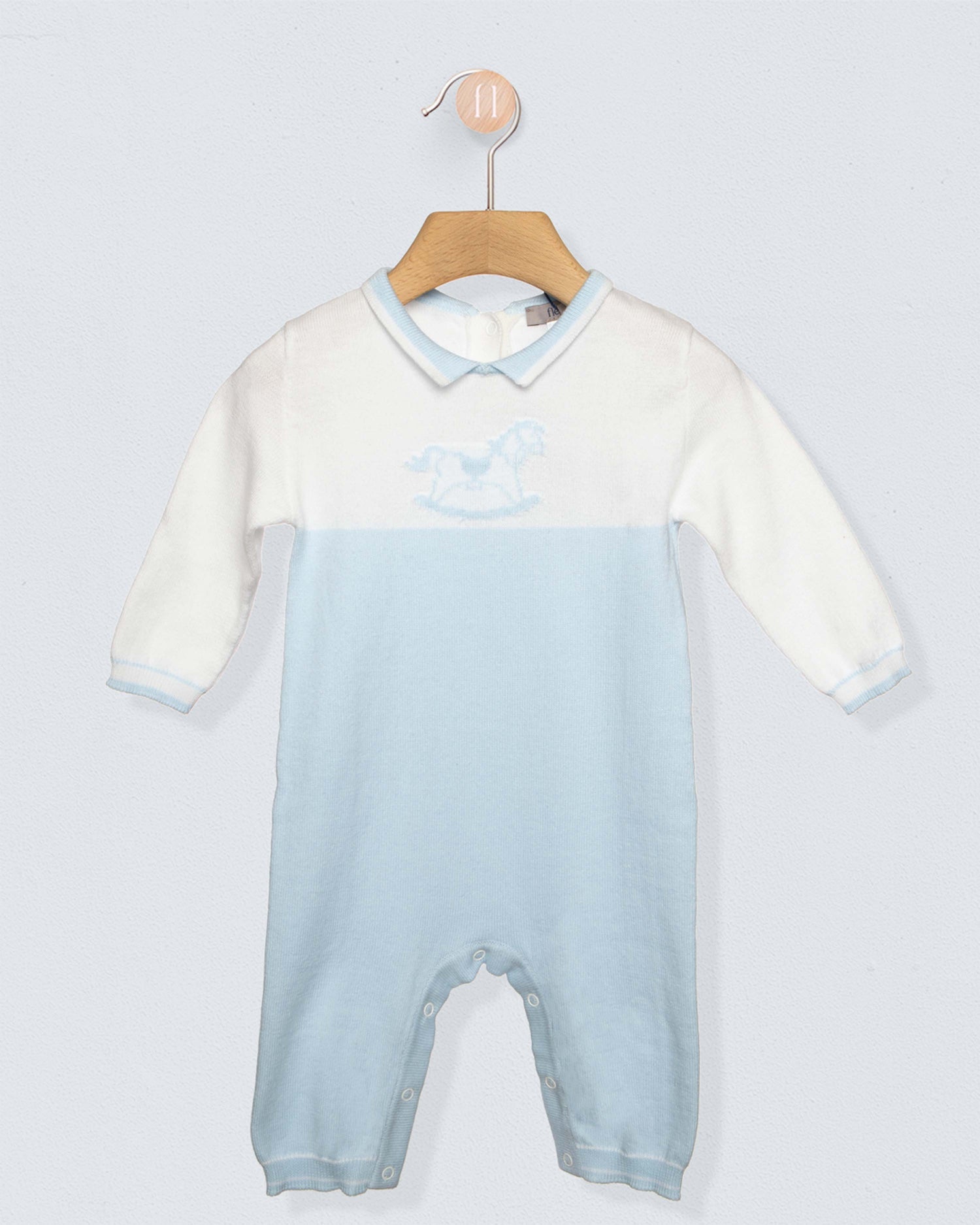 Oscar Powder Blue Cotton Knit Long Romper
