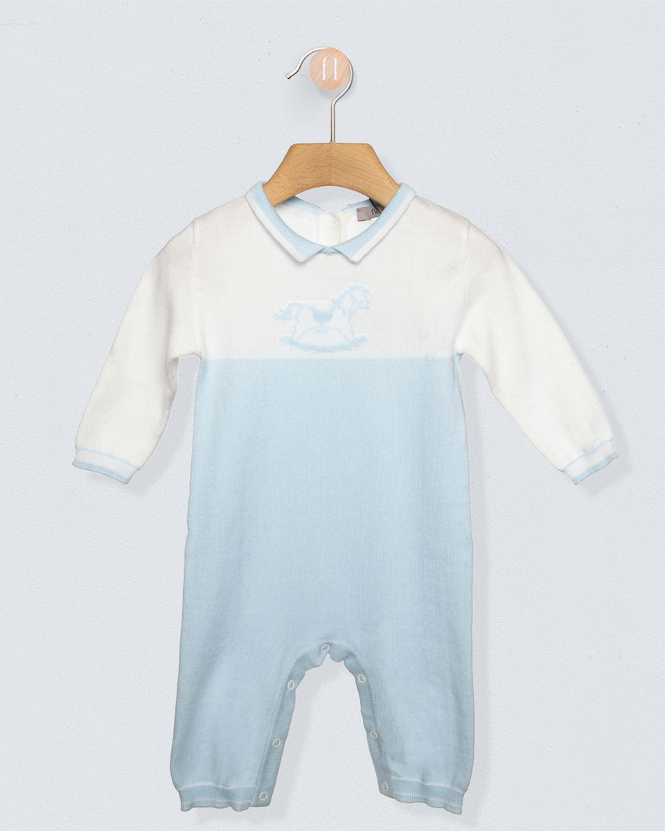 Oscar Powder Blue Cotton Knit Long Romper