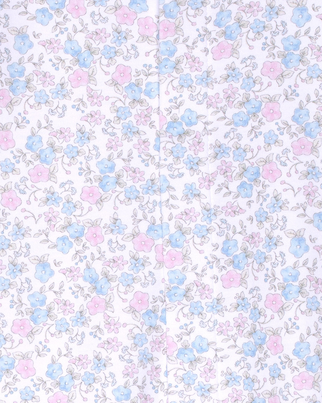 Floral pattern with small blue and pink flowers on a white background
