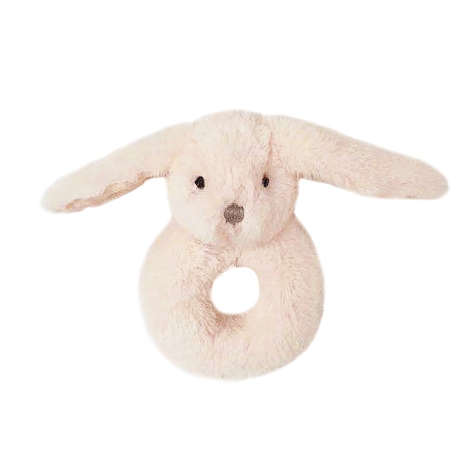 Plush bunny ring toy on a white background