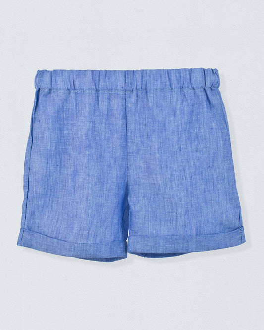 Cuff Short Italian Sea Blue Linen - Pant
