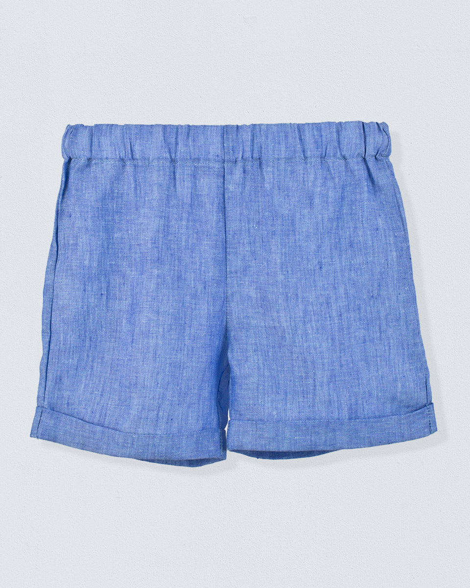 Cuff Short Italian Sea Blue Linen