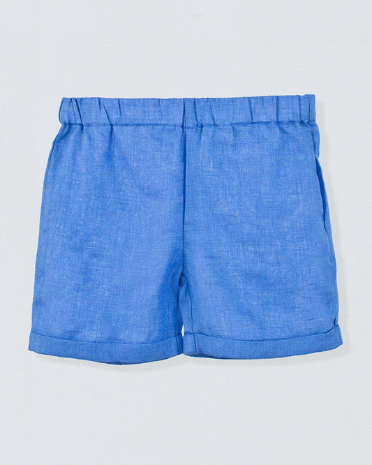 Cuff Short Italian Royal Blue Linen - Pant