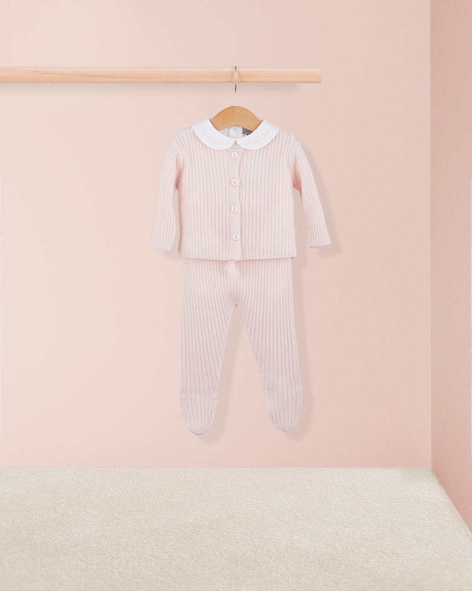 Ribbed Baby Pink 2-Piece Wool Legging Set