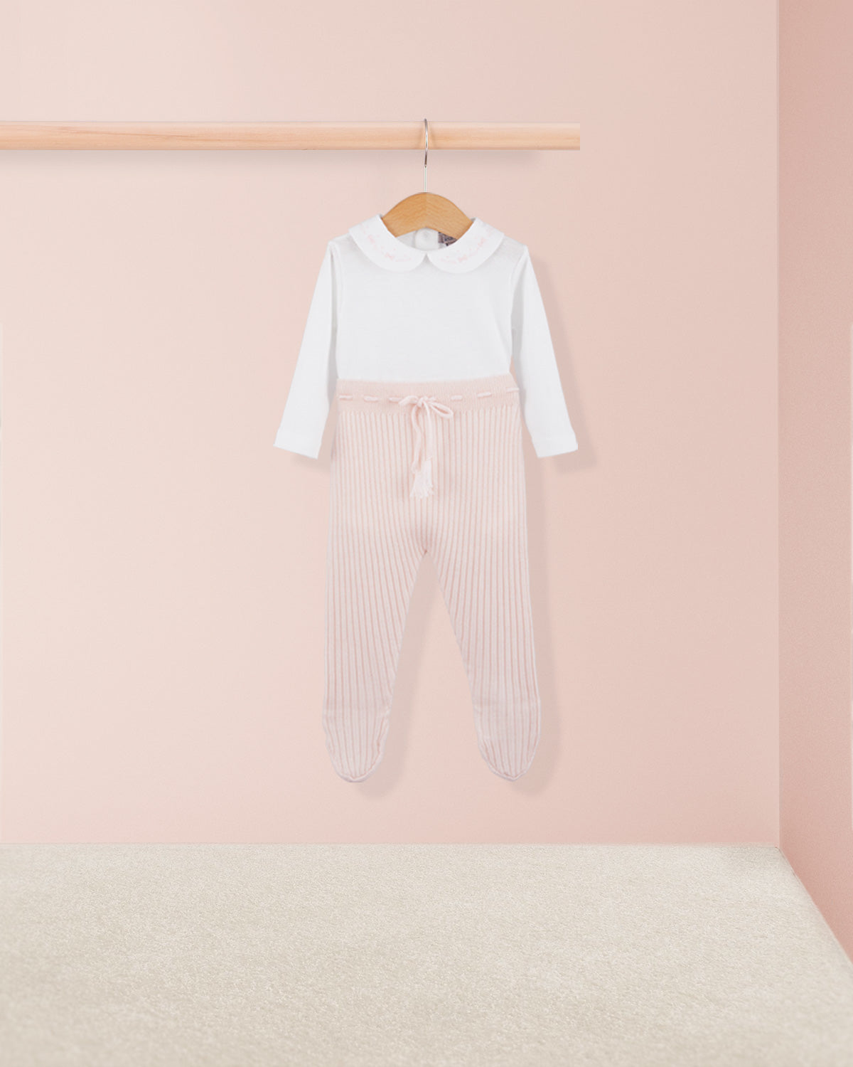 Ribbed Baby Pink 2-Piece Knit Set - Cardigan