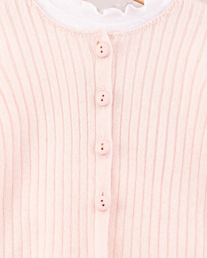Cashmere Ribbed Baby Pink Cardigan - Cardigan