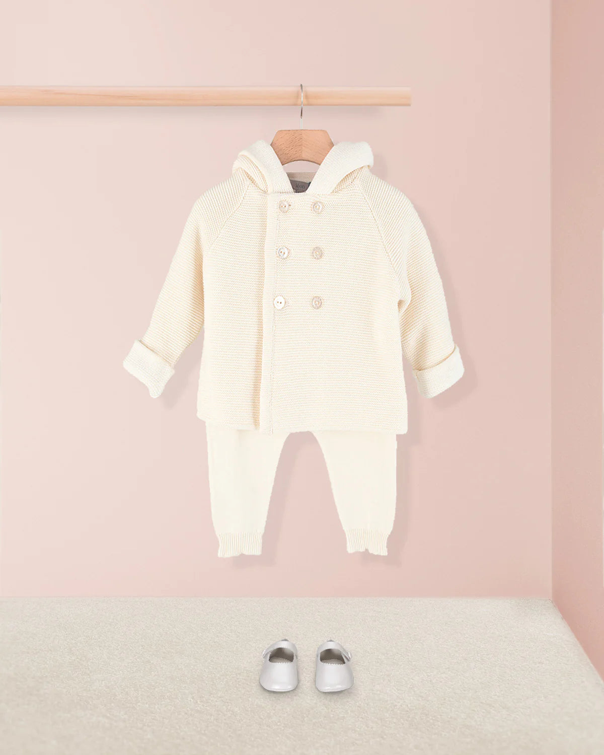 Jackpot Cream and White Hooded Jacket - Layette