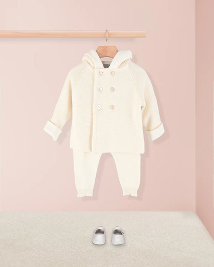 Jackpot Cream and White Hooded Jacket - Layette