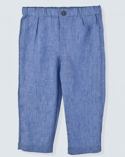 Rome Pull-On Italian Sea Blue Linen Pant - Pant