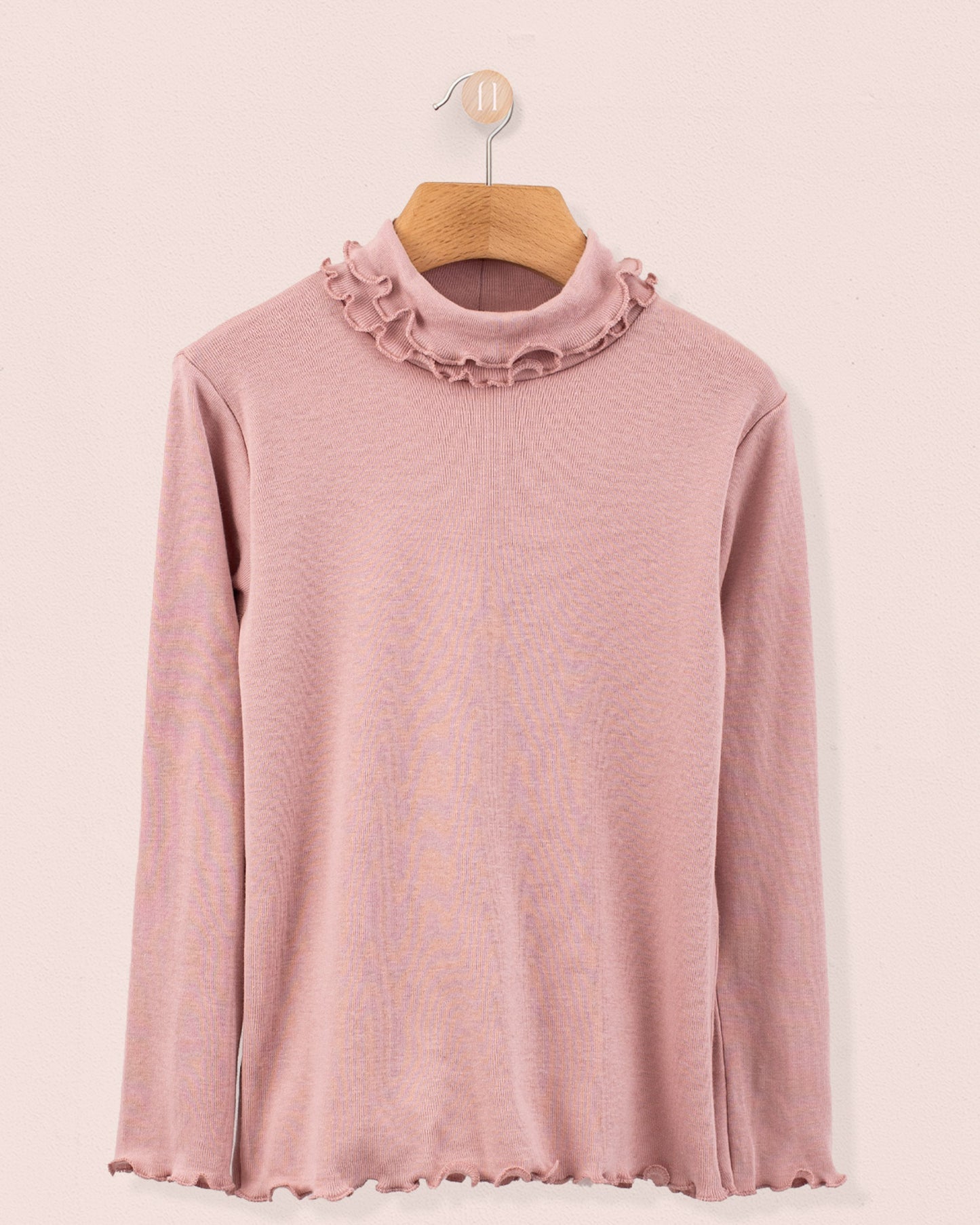Ruffle Turtleneck Italian Brushed Cotton Rose - Jersey