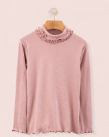 Ruffle Turtleneck Italian Brushed Cotton Rose
