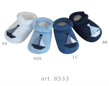 Story Loris Navy Sailboat Booties - Sock