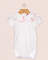 Full Collar Onesie with Embroidered Strawberries