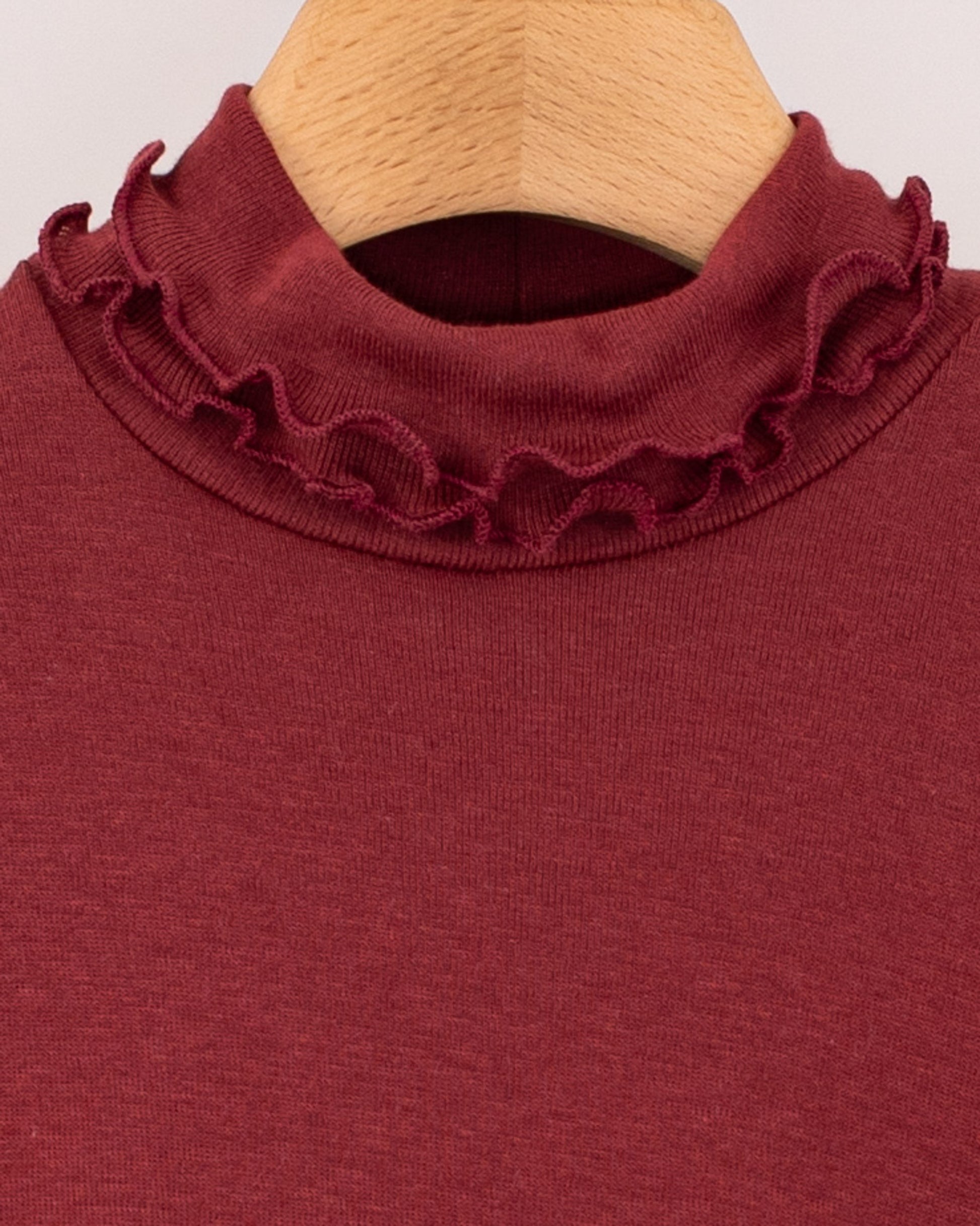 Ruffle Turtleneck in Italian Brushed Cotton Rust - Jersey