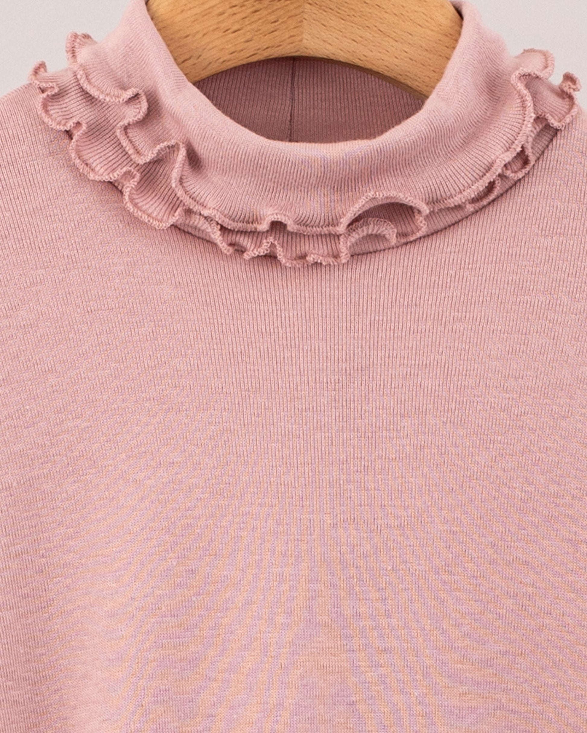 Ruffle Turtleneck Italian Brushed Cotton Rose - Jersey